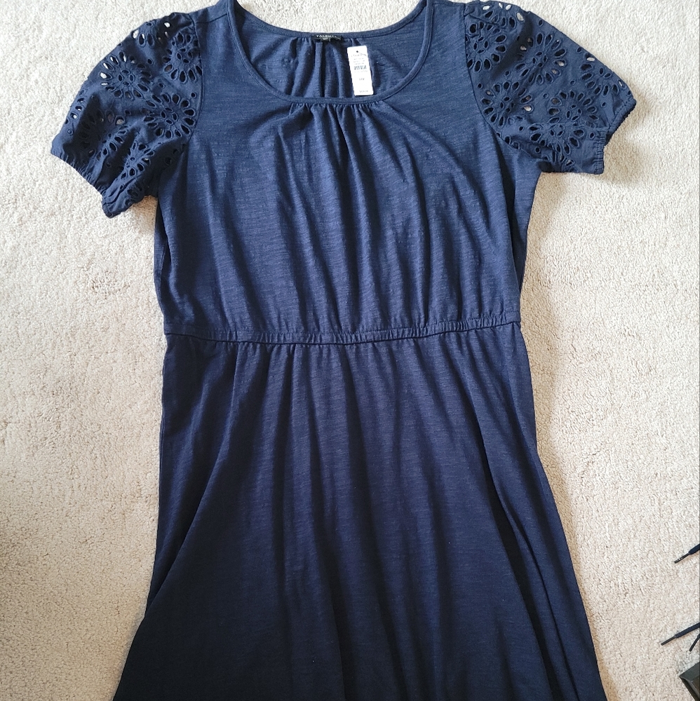 NWT Talbots 1Xp Navy Cap Sleeve Cotton Blend Dress
